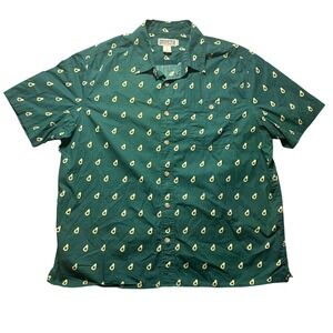 Duluth Trading Co Mens XL Relaxed Fit Short Sleeve Button Up Shirt Avocado Print